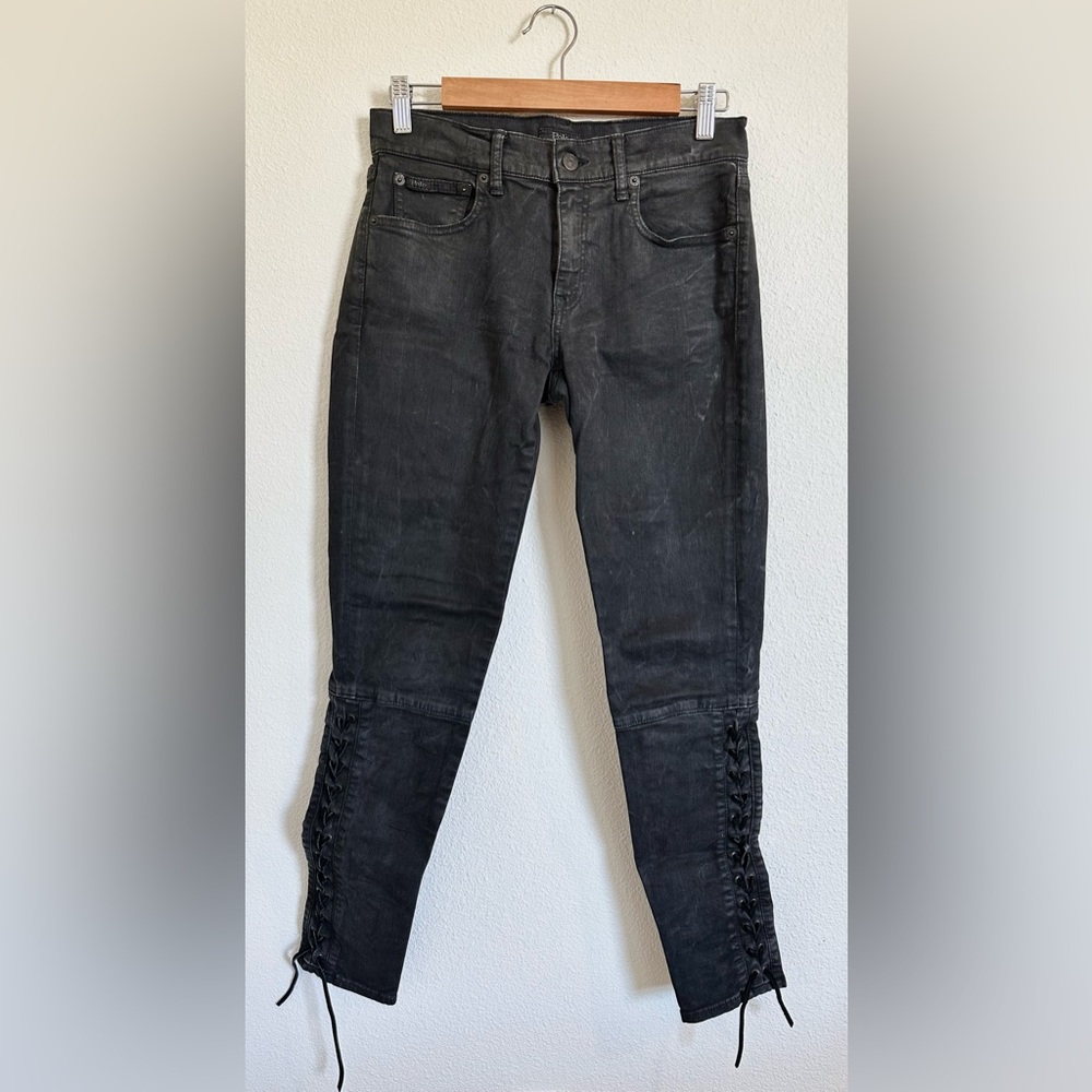 Polo Ralph Lauren Dark Gray Skinny Jeans with Lace Up Calf Detail Size 27